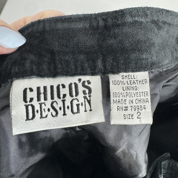 Vintage Chico's Pants Womens 12 Black Suede Leather Straight Laced Trim Y2K 90s - Picture 11 of 16